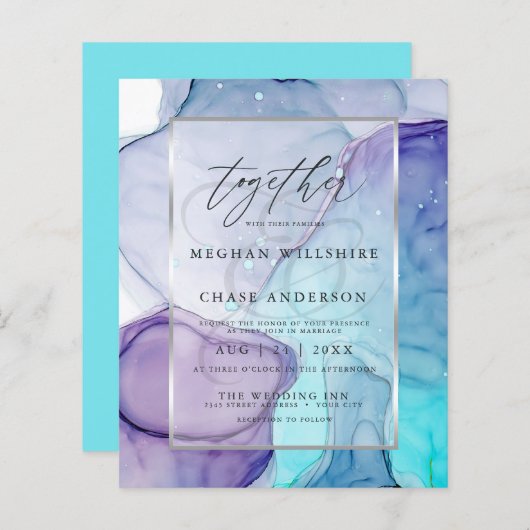 Papier Encre Abstraite Mariage chic Aqua violet abordable (Devant / Derrière)