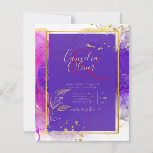 Papier Encre d'alcool Mariage violet intense en or rose (Devant)