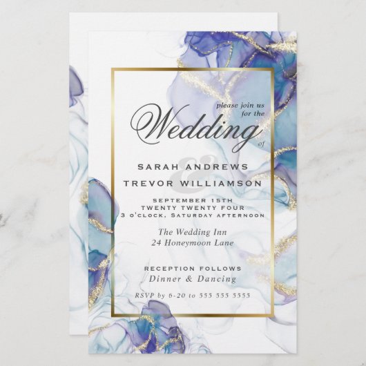 Papier Encre fluide Mariage céleste Turquoise Indigo (Devant / Derrière)