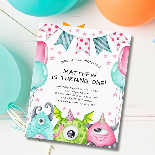 Papier Enfants mignons Monstres Anniversaire Fête Invitat
