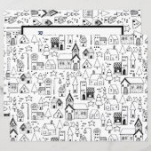 Papier Enfants Village de Noël Whimsical Noir & Blanc Inv (Devant / Derrière)