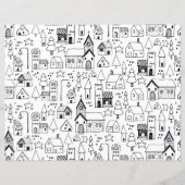 Papier Enfants Village de Noël Whimsical Noir & Blanc Inv (Devant)