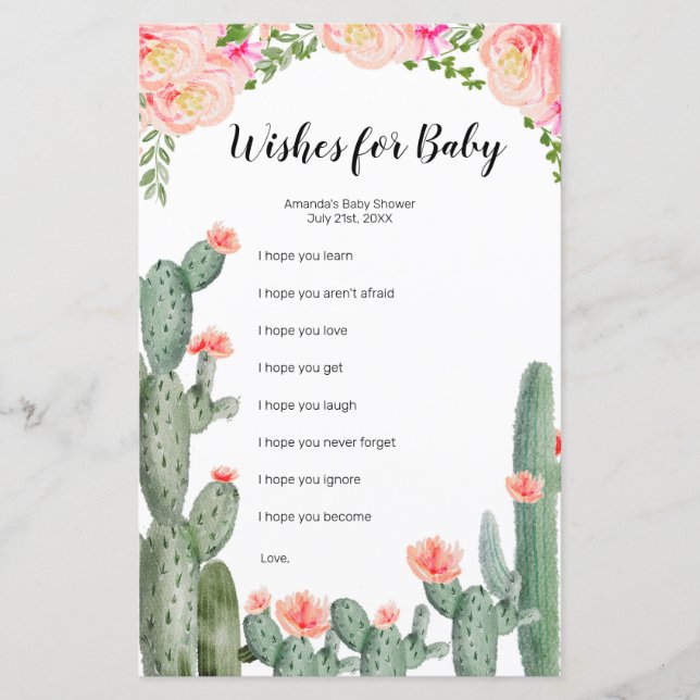 Papier Enfiler Floral Cactus Voeux pour Baby Game (Devant)