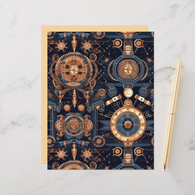 Papier Engrenages Steampunk (Devant/Arrière en situation)