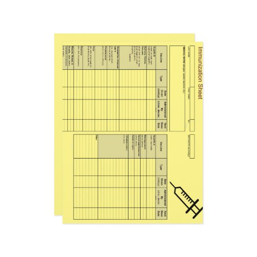 Papier Enregistrements d'immunisation des créatures les p (Devant/Arrière en situation)