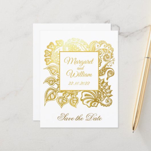 Papier Enregistrer la date avec des fleurs de parties sci (Devant/Arrière en situation)