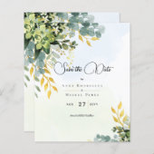 Papier Enregistrer la date Eucalyptus Green Gold Mariage (Devant / Derrière)