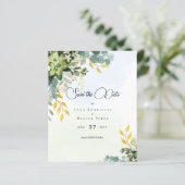 Papier Enregistrer la date Eucalyptus Green Gold Mariage  (Debout devant)