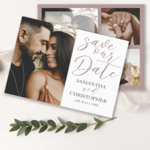 Papier Enregistrez notre date Photo de mariage rose budge