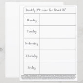 Papier Enseignant 5 jours Plan de leçon de la semaine Fon (Devant / Derrière)