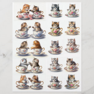 Papier Ensemble de chatons Dariling assis dans les Teacup