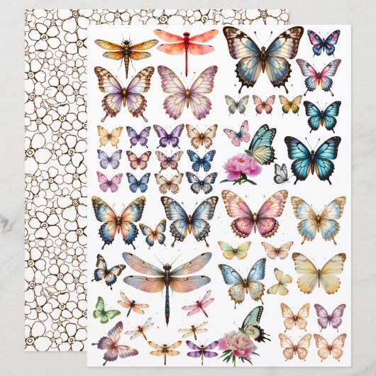 Papier ensemble Papillon à l'aquarelle pour découpe minut (Devant / Derrière)