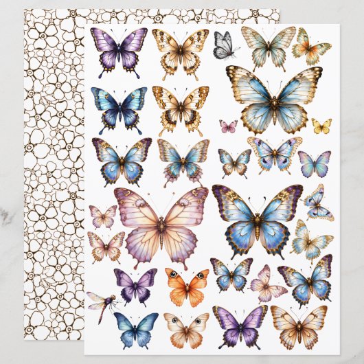 Papier ensemble Papillon Aquarelle pour découpe soignée (Devant / Derrière)