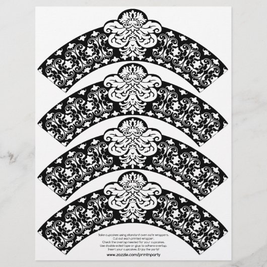 Papier Enveloppe Cupcake Damask blanc sur noir (Devant)