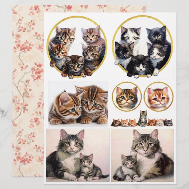 Papier Éphemère de chat et de chatons dans le style vinta (Devant / Derrière)