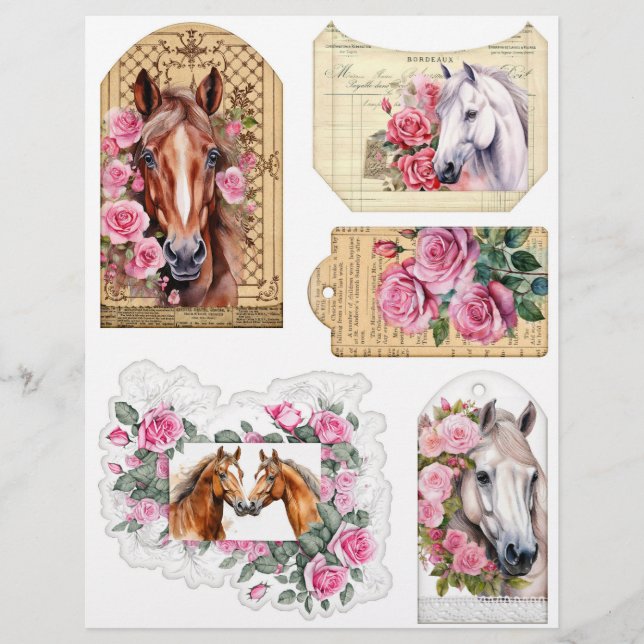Papier Ephémère des Chevaux d'aquarelle aux roses roses r (Devant)