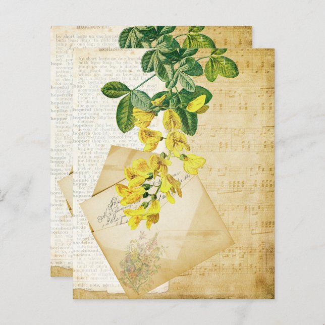 Papier Ephémère florale vintage (Devant / Derrière)