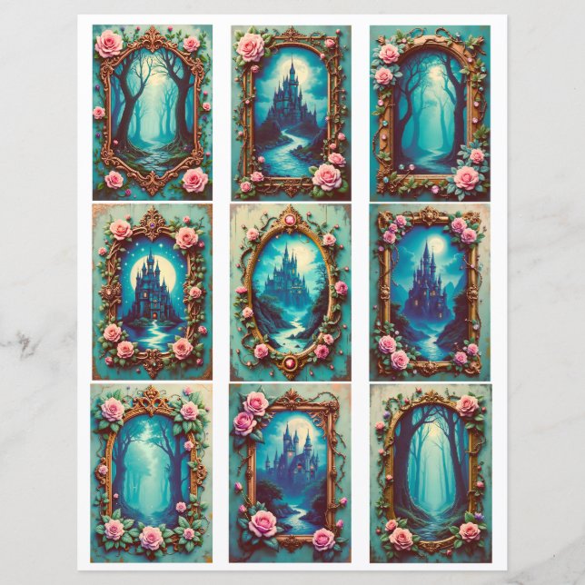 Papier Éphémères découpées cadre de château baroque rose (Devant)