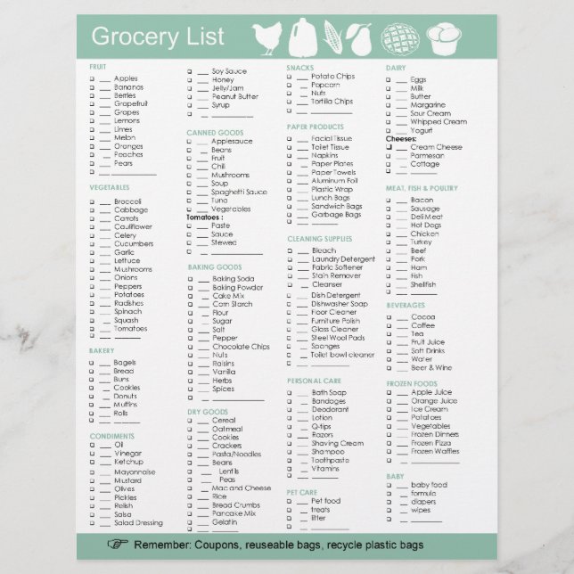 Papier Épicerie Liste des aliments, du papier, des produi (Devant)