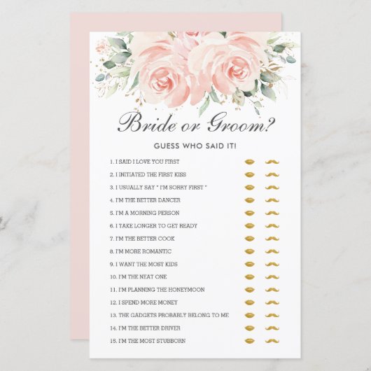 Papier Épouse florale douce ou devinez qui l'a dit (Devant / Derrière)