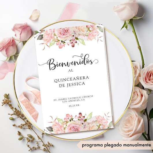 Papier Espagnol, Rose Blush Rose Gold Quinceanera Program