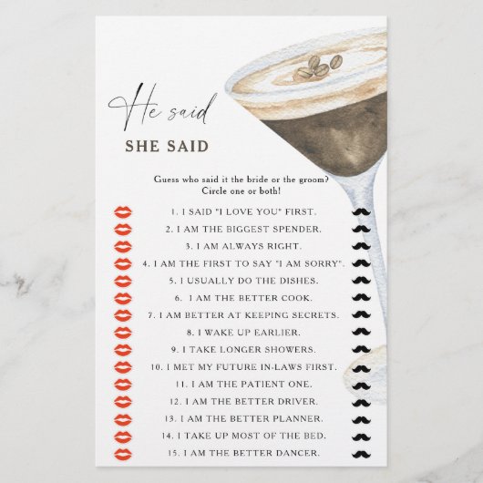 Papier Espresso nuptiale Il dit qu'elle a dit jeu (Devant)