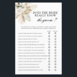 Papier Est-ce que la mariée connaît vraiment le marié ?<br><div class="desc">Boho La mariée connaît-elle vraiment le marié? carte de jeu de douche nuptiale</div>