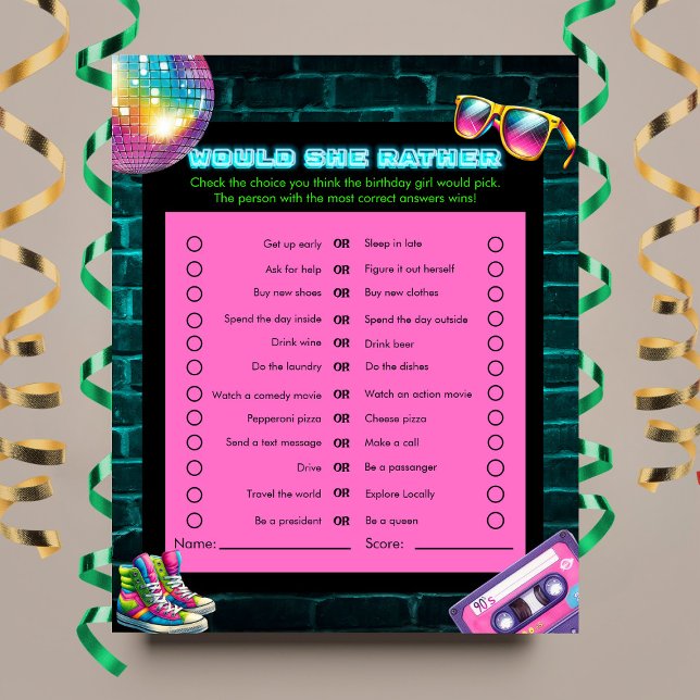 Papier Est-ce qu'elle préfère ? Neon Disco des années 90  (Créateur téléchargé)