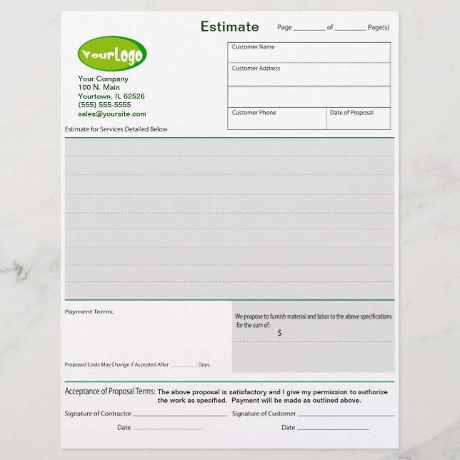 Papier Estimation / Devis / Formulaires de proposition d' (Devant)