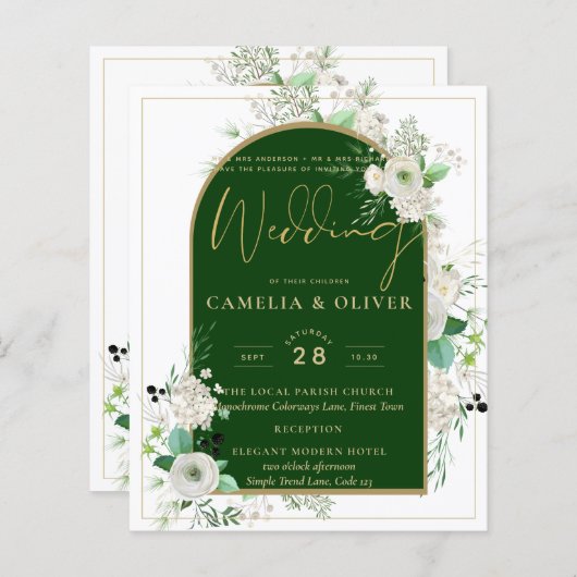 Papier Été Blanc Roses Emerald Green Arch Mariage (Devant / Derrière)