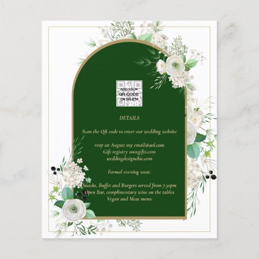 Papier Été Blanc Roses Emerald Green Arch Mariage (Dos)