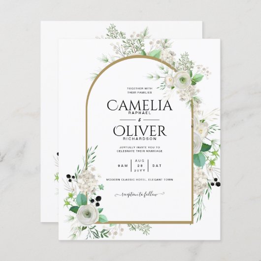 Papier Été Blanc Roses Émeraude Sage Verdure MARIAGE (Devant / Derrière)