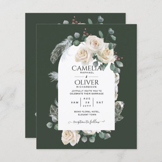 Papier Été Blanc Roses Émeraude Sage Verdure MARIAGE (Devant / Derrière)