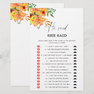 Papier Été Il a dit qu'elle a dit jeu de douche nuptiale