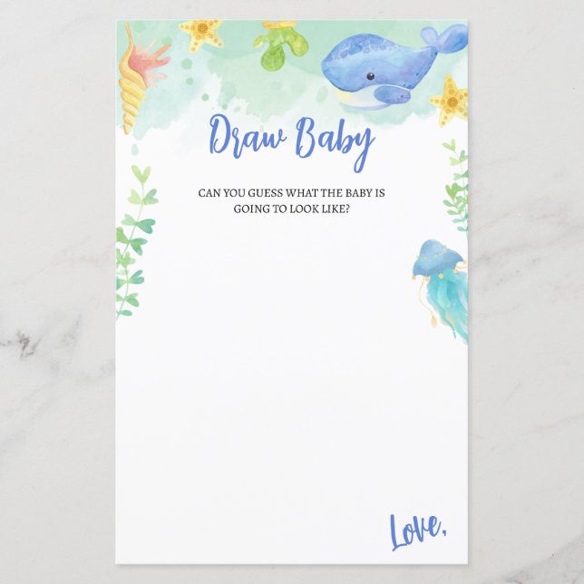 Papier Été sous la mer Baby shower jeu Draw Baby (Devant)