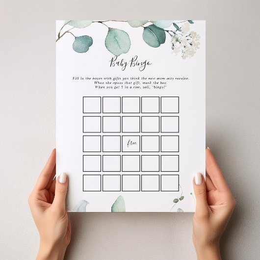 Papier Été Vert Eucalyptus Baby Bingo Douche Jeu