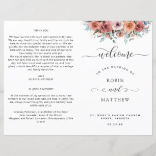 Papier Ethereal Blush, Pêche, Blue Floral Wedding Program