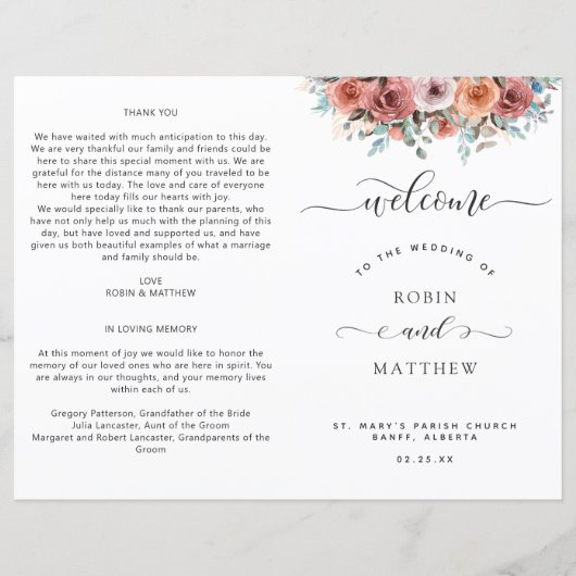 Papier Ethereal Blush, Pêche, Blue Floral Wedding Program (Devant)