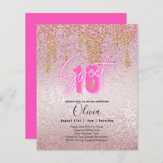 Papier Étincelles Douce16 Jolie fille rose 16e anniversai (Devant / Derrière)
