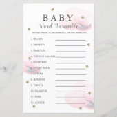 Papier Étoiles & Nuages Mot Scramble Baby shower Jeu rose (Devant)