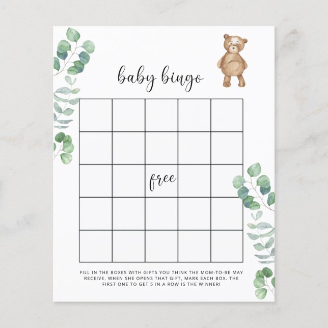 Papier Eucalyptus Baby shower de bingo (Devant)
