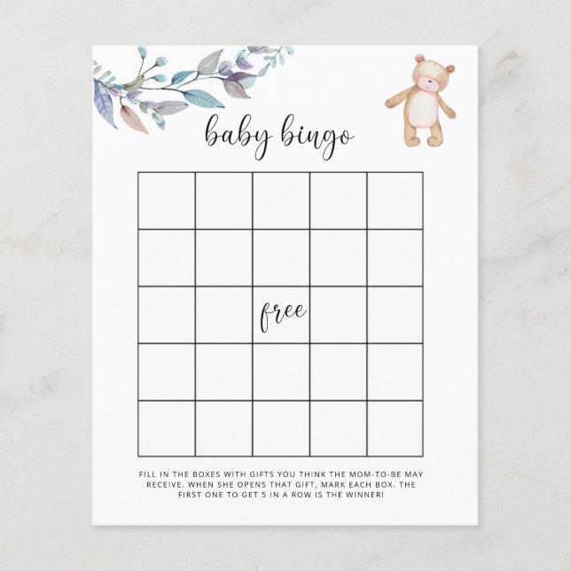 Papier Eucalyptus Baby shower de bingo (Devant)