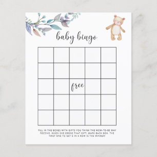 Papier Eucalyptus Baby shower de bingo