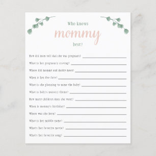 Papier Eucalyptus Baby shower Qui Connaît Mommy Meilleur