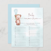 Papier Eucalyptus Bear Baby Name Race Baby shower Jeu (Devant / Derrière)