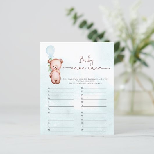 Papier Eucalyptus Bear Baby Name Race Baby shower Jeu (Debout devant)