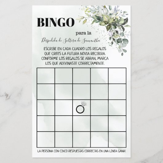 Papier Eucalyptus Bingo douche nuptiale jeu bilingue (Dos)