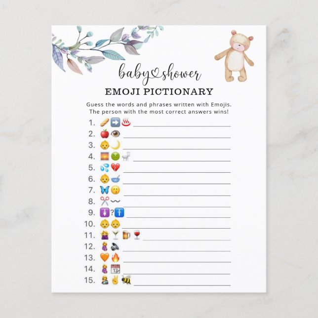 Papier Eucalyptus bois Emoji jeu d'images baby shower (Devant)