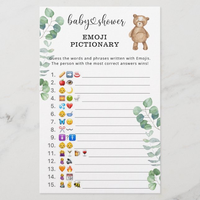 Papier Eucalyptus bois Emoji jeu d'images baby shower (Devant)