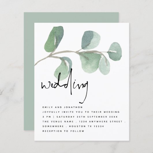 Papier Eucalyptus BUDGET Élégant Mariage Script (Devant / Derrière)